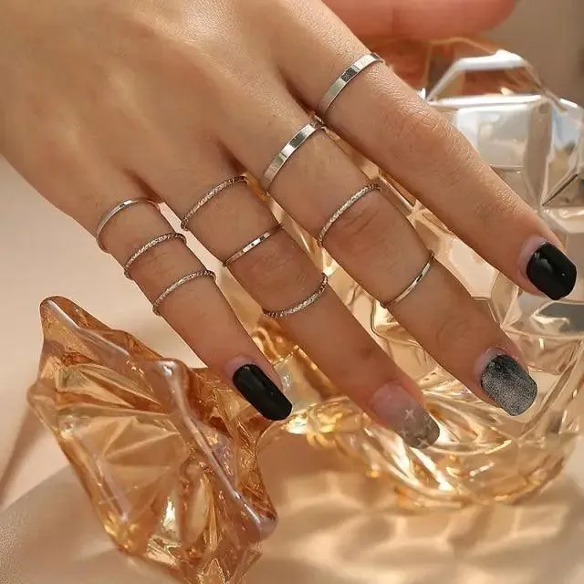 Modern Ring Set for Girls Sterling Chain Moon Rings Set For Ladies And Girls Retro Vintage Style Female Rings Trendy Jewelry Gift