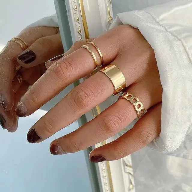 Modern Ring Set for Girls Sterling Chain Moon Rings Set For Ladies And Girls Retro Vintage Style Female Rings Trendy Jewelry Gift