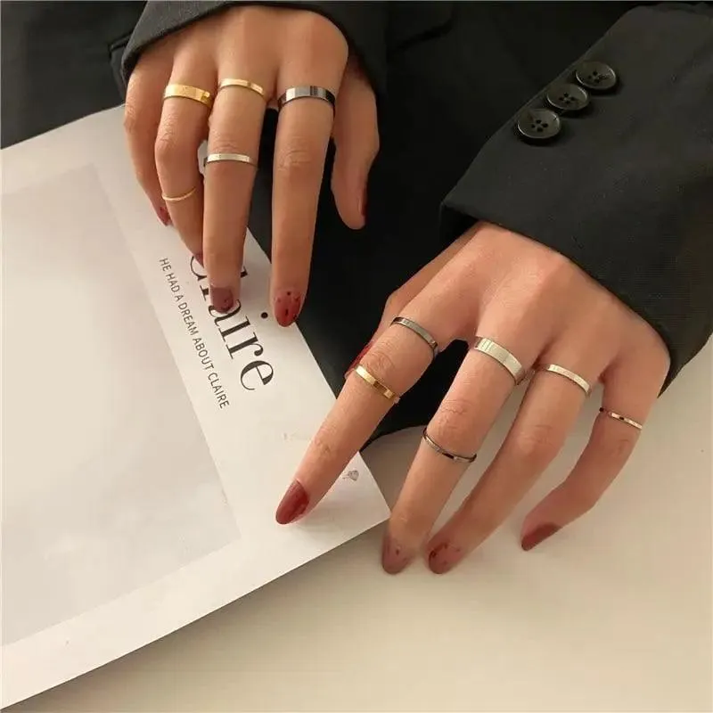 Modern Ring Set for Girls Sterling Chain Moon Rings Set For Ladies And Girls Retro Vintage Style Female Rings Trendy Jewelry Gift