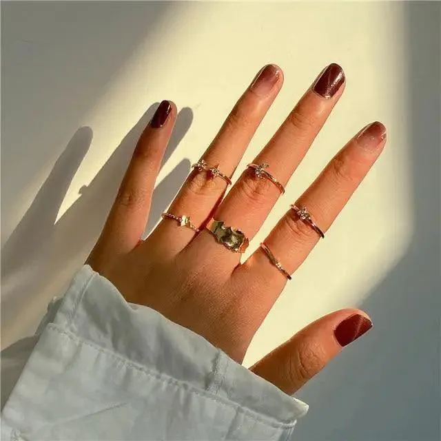 Modern Ring Set for Girls Sterling Chain Moon Rings Set For Ladies And Girls Retro Vintage Style Female Rings Trendy Jewelry Gift