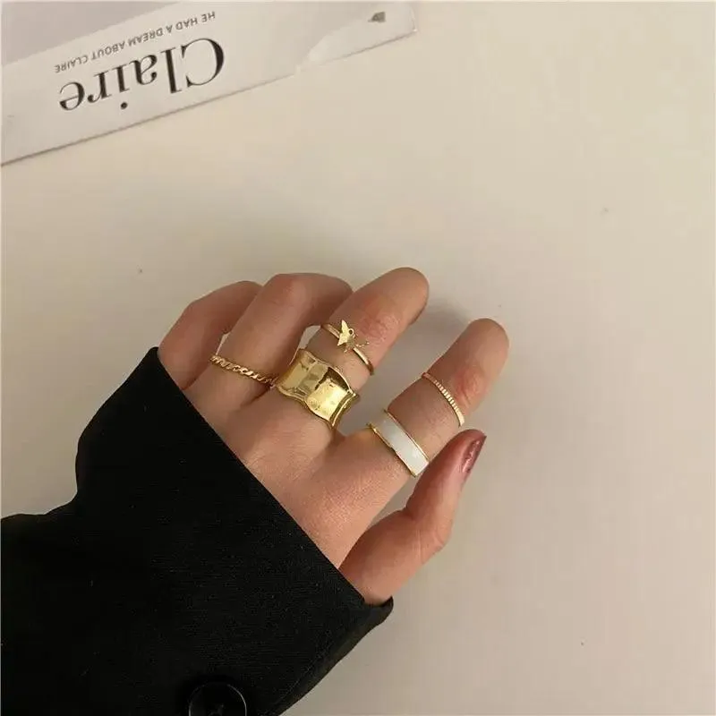Modern Ring Set for Girls Sterling Chain Moon Rings Set For Ladies And Girls Retro Vintage Style Female Rings Trendy Jewelry Gift