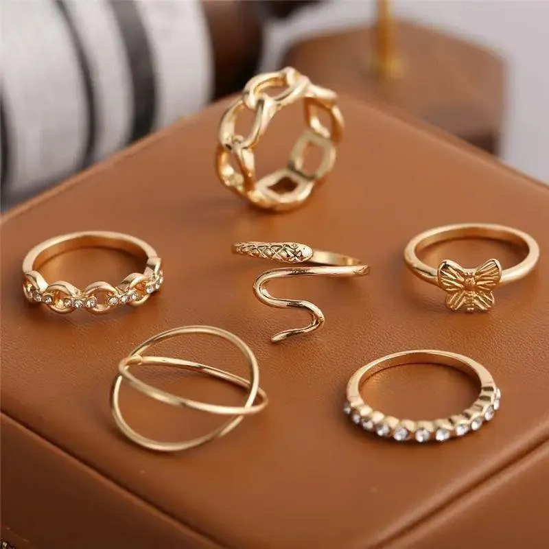 Modern Ring Set for Girls Sterling Chain Moon Rings Set For Ladies And Girls Retro Vintage Style Female Rings Trendy Jewelry Gift