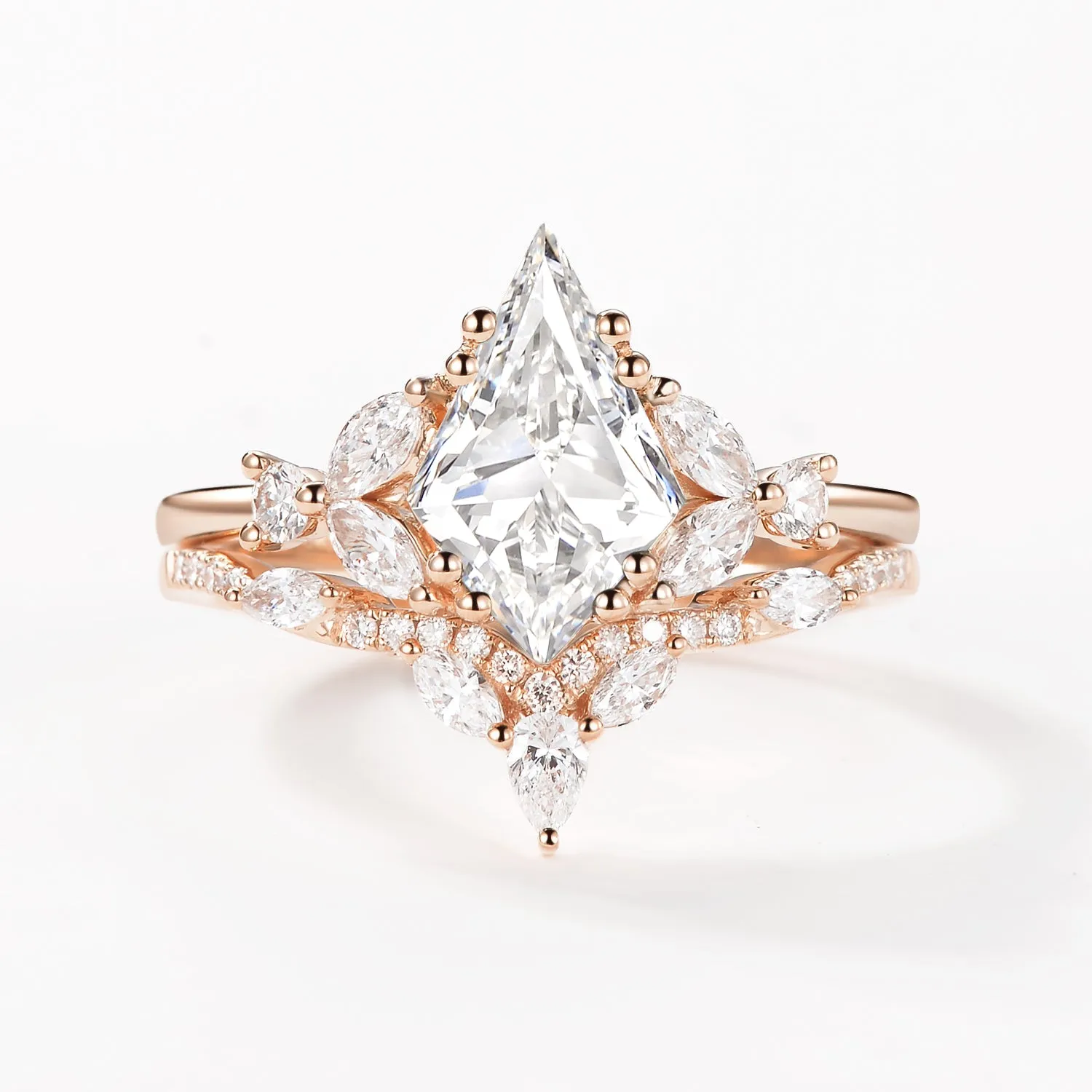 Moissanite Cluster Engagement Ring Set 2pcs