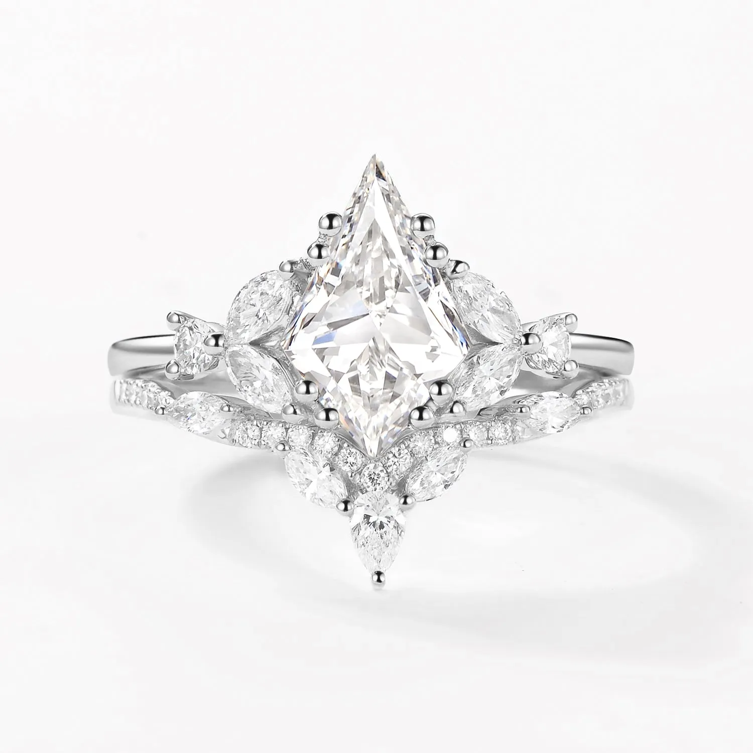 Moissanite Cluster Engagement Ring Set 2pcs
