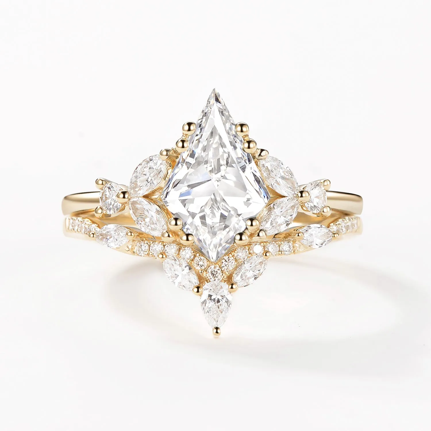 Moissanite Cluster Engagement Ring Set 2pcs