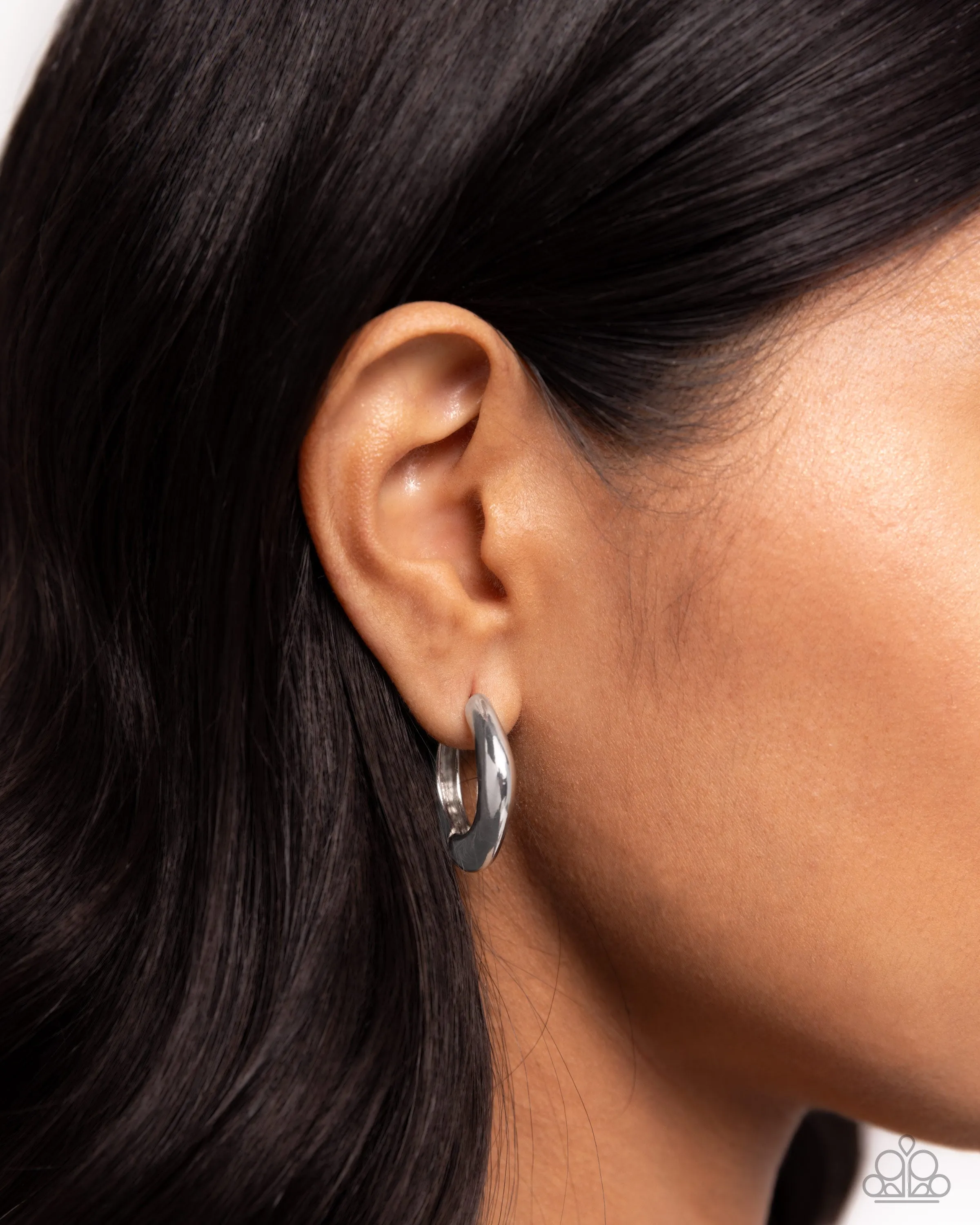 Monochromatic Makeover - Silver - Oblong Paparazzi Hinge Hoop Earrings