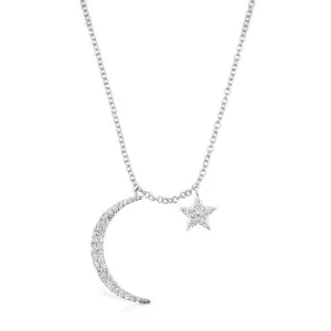 Moon and Star Diamond Necklace White Gold
