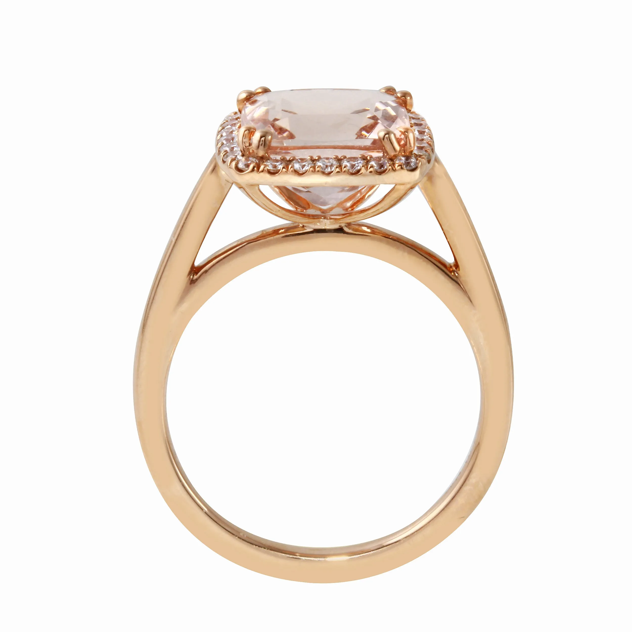 Morganite Cushion-Cut Diamond Pavé Halo and Band Engagement Ring Setting