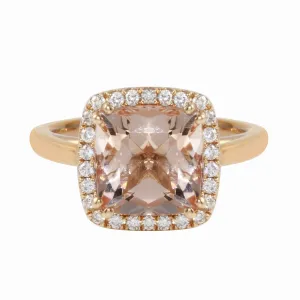 Morganite Cushion-Cut Diamond Pavé Halo and Band Engagement Ring Setting