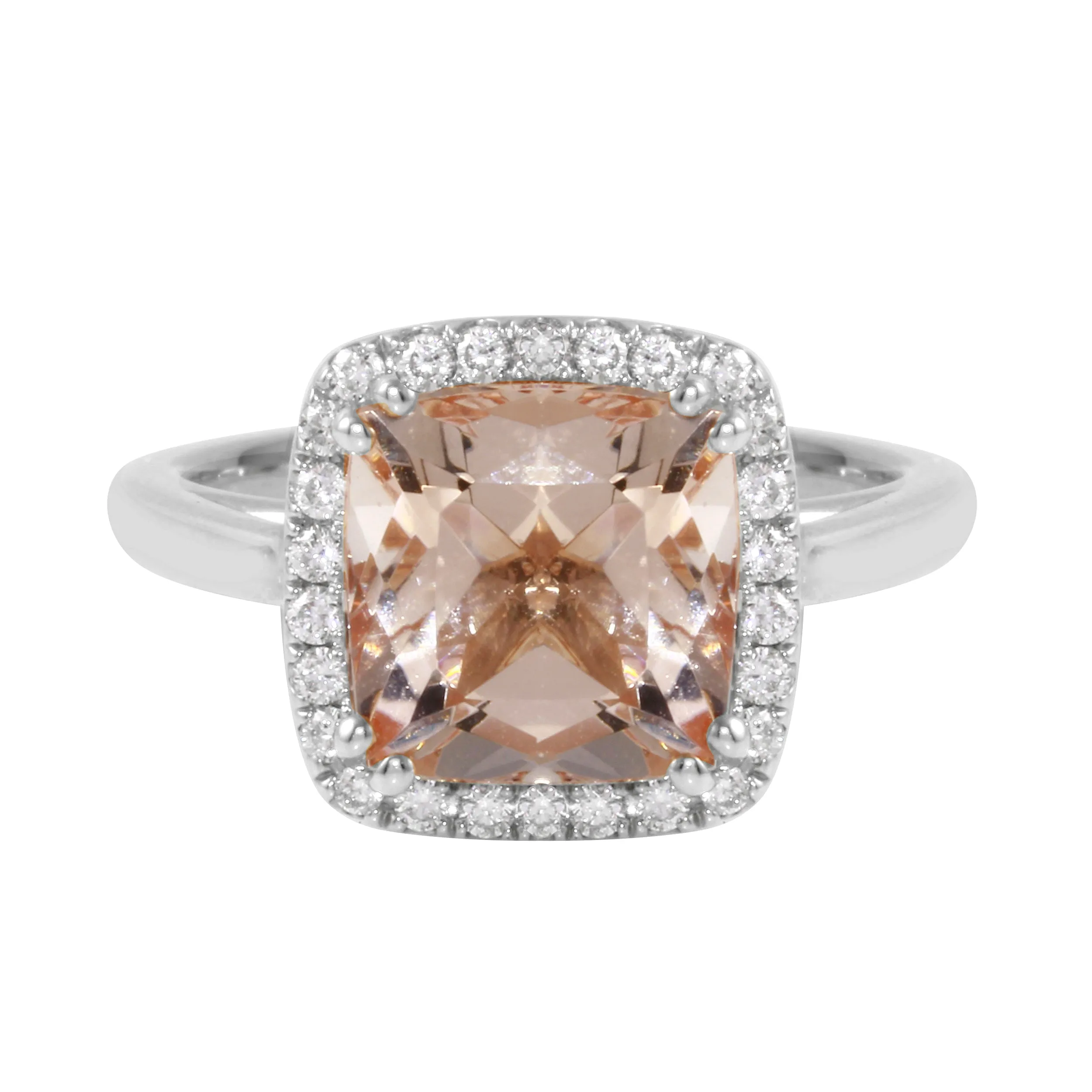 Morganite Cushion-Cut Diamond Pavé Halo and Band Engagement Ring Setting