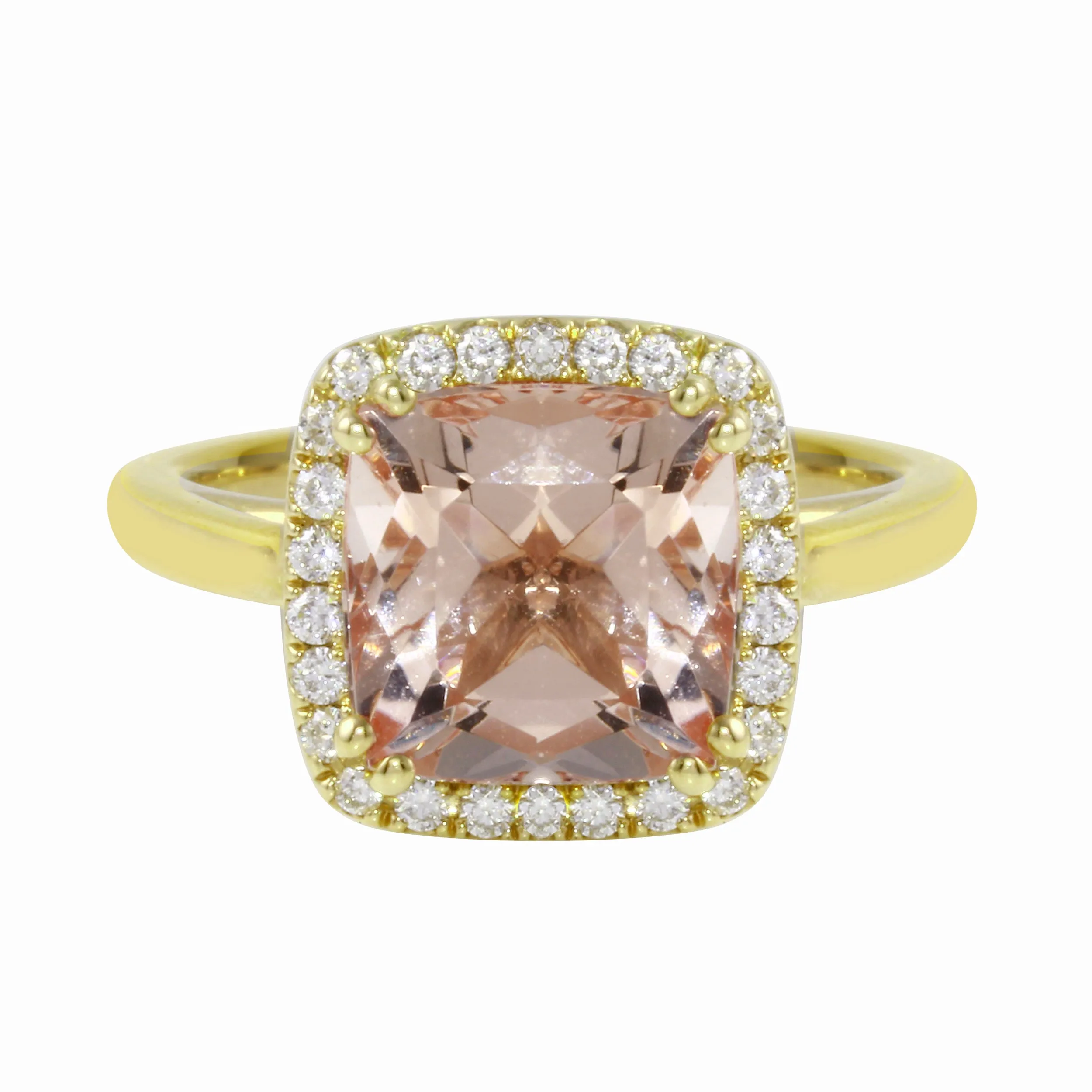Morganite Cushion-Cut Diamond Pavé Halo and Band Engagement Ring Setting
