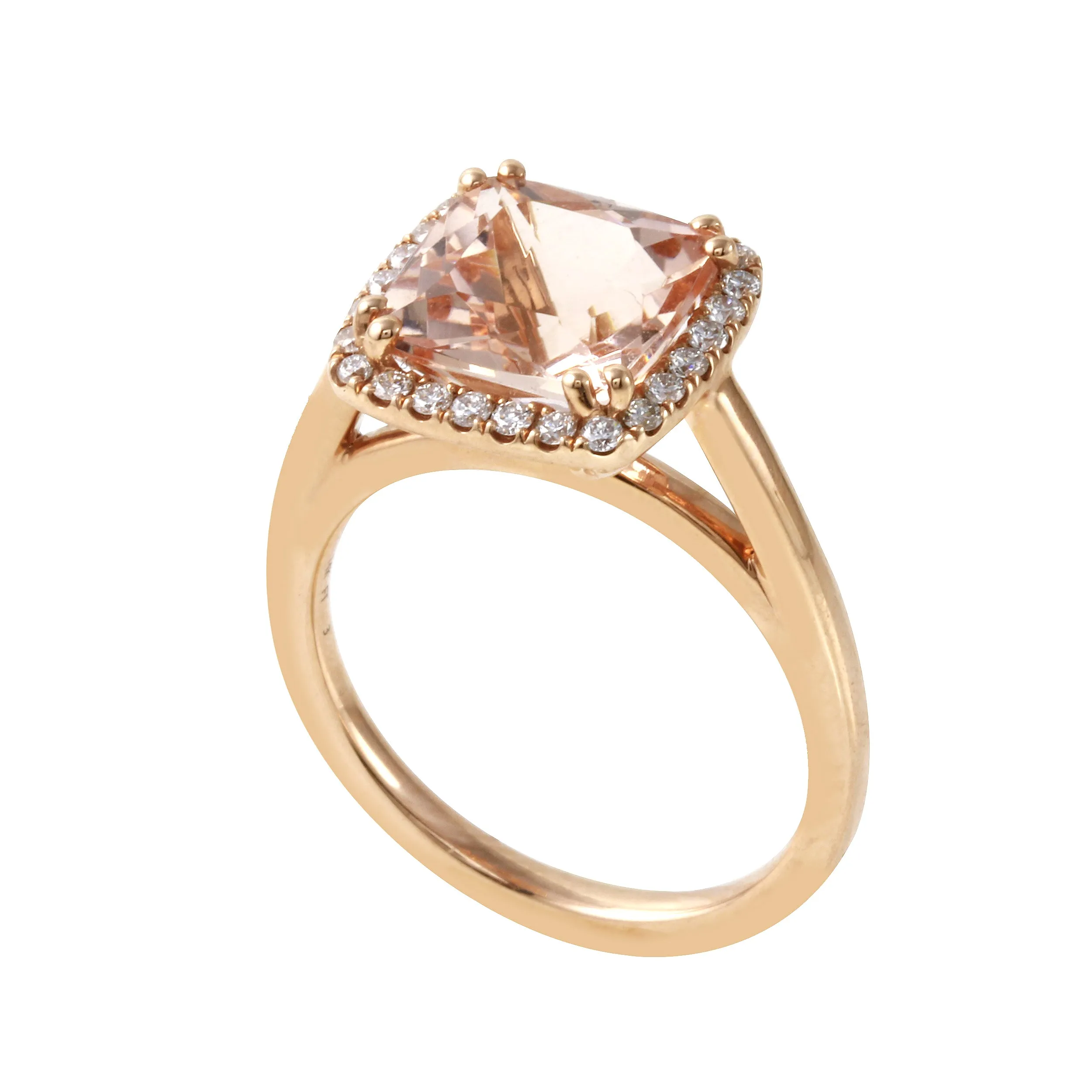 Morganite Cushion-Cut Diamond Pavé Halo and Band Engagement Ring Setting