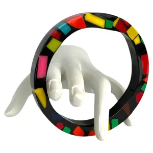 Mosaic Resin Bangle Bracelet – Vintage Geometric Inlay Fashion Jewelry
