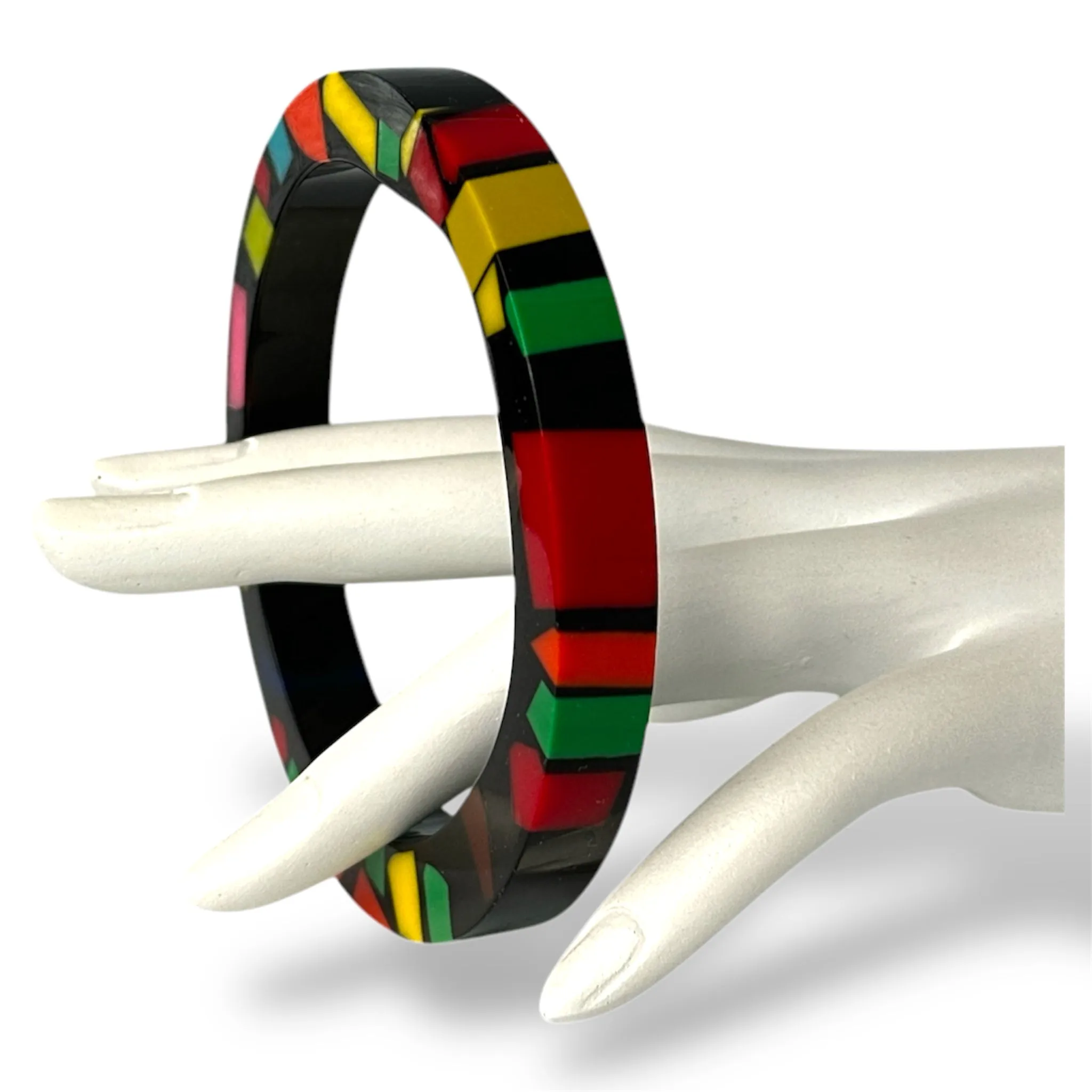 Mosaic Resin Bangle Bracelet – Vintage Geometric Inlay Fashion Jewelry