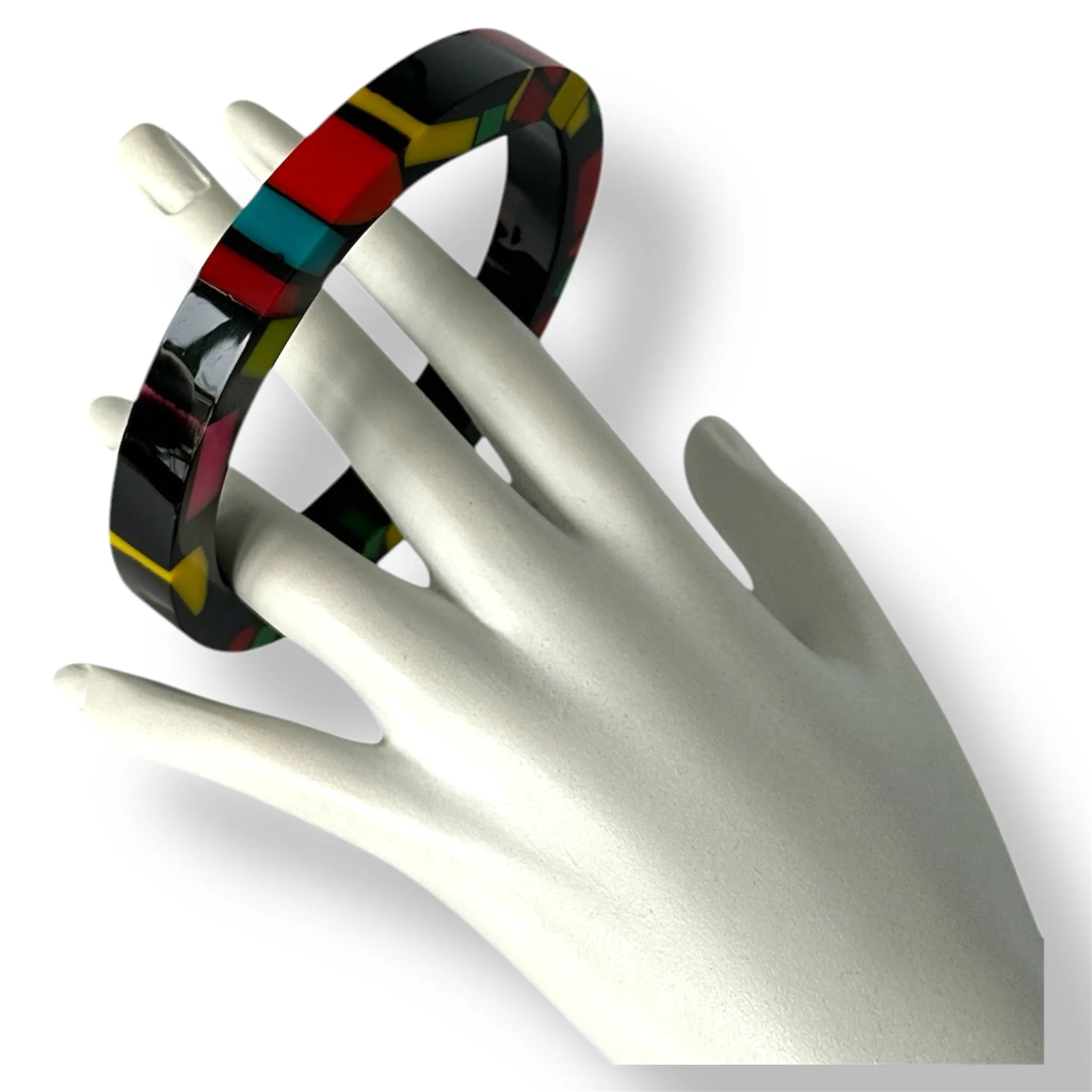 Mosaic Resin Bangle Bracelet – Vintage Geometric Inlay Fashion Jewelry