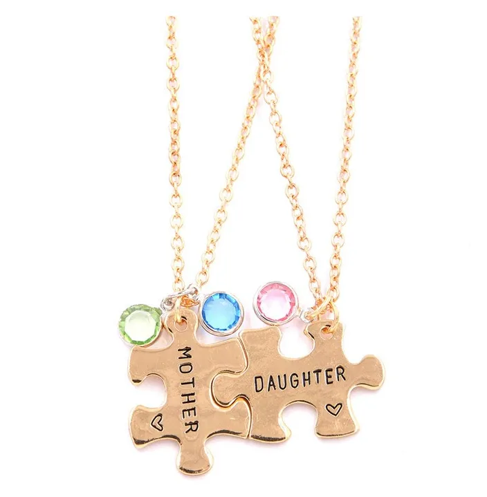 Mother Daughter Pendant Puzzle Necklace Gold Plated Set of Two Necklaces