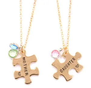 Mother Daughter Pendant Puzzle Necklace Gold Plated Set of Two Necklaces