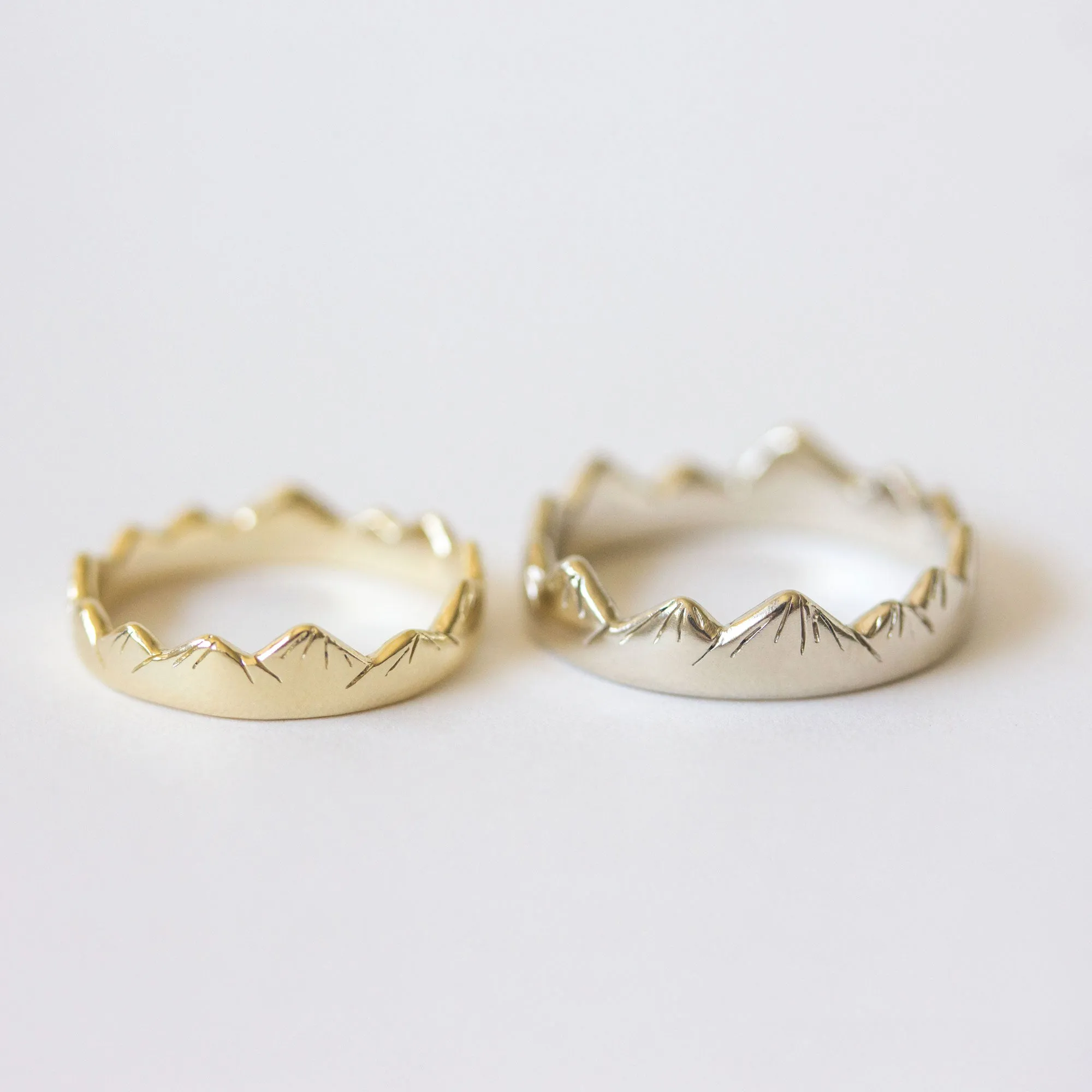 Mountain Wedding Rings in Yellow   White Gold