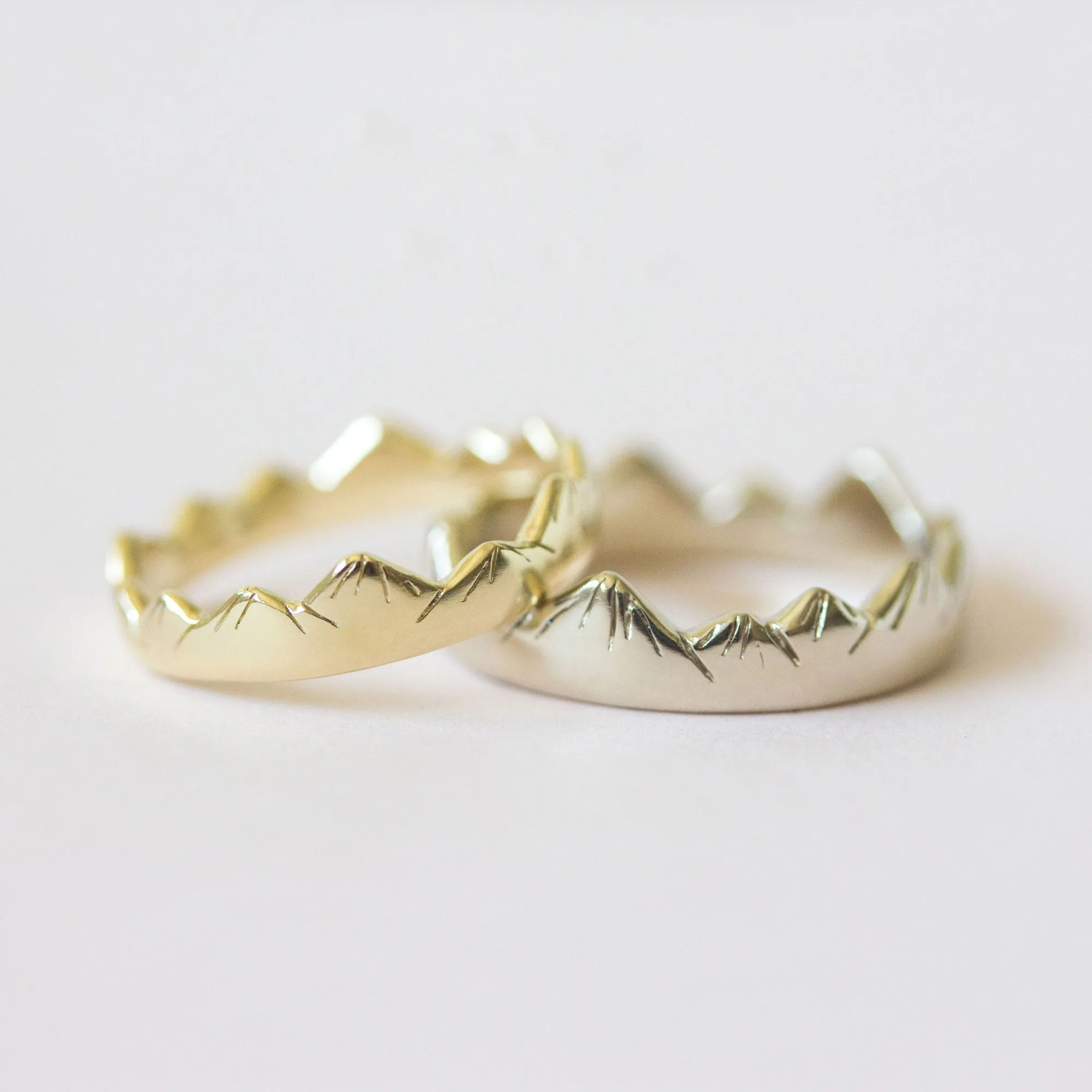 Mountain Wedding Rings in Yellow   White Gold