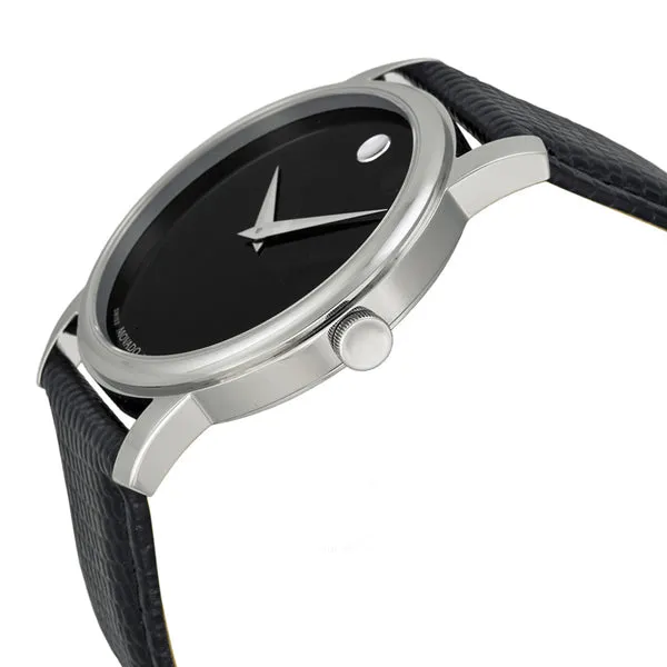 Movado Museum Classic Black Leather Black Dial Quartz Watch for Gents - 2100002
