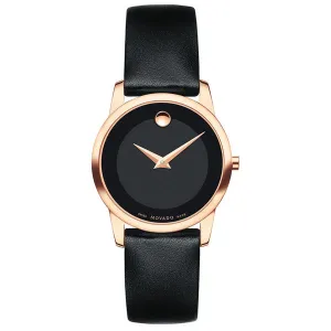 Movado Museum Classic Black Leather Black Dial Quartz Watch for Ladies - 607079