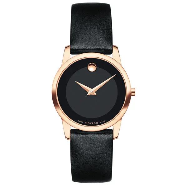 Movado Museum Classic Black Leather Black Dial Quartz Watch for Ladies - 607079