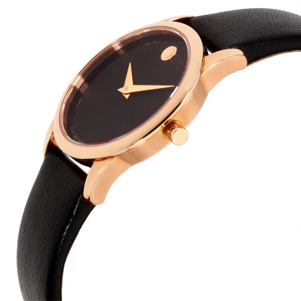 Movado Museum Classic Black Leather Black Dial Quartz Watch for Ladies - 607079