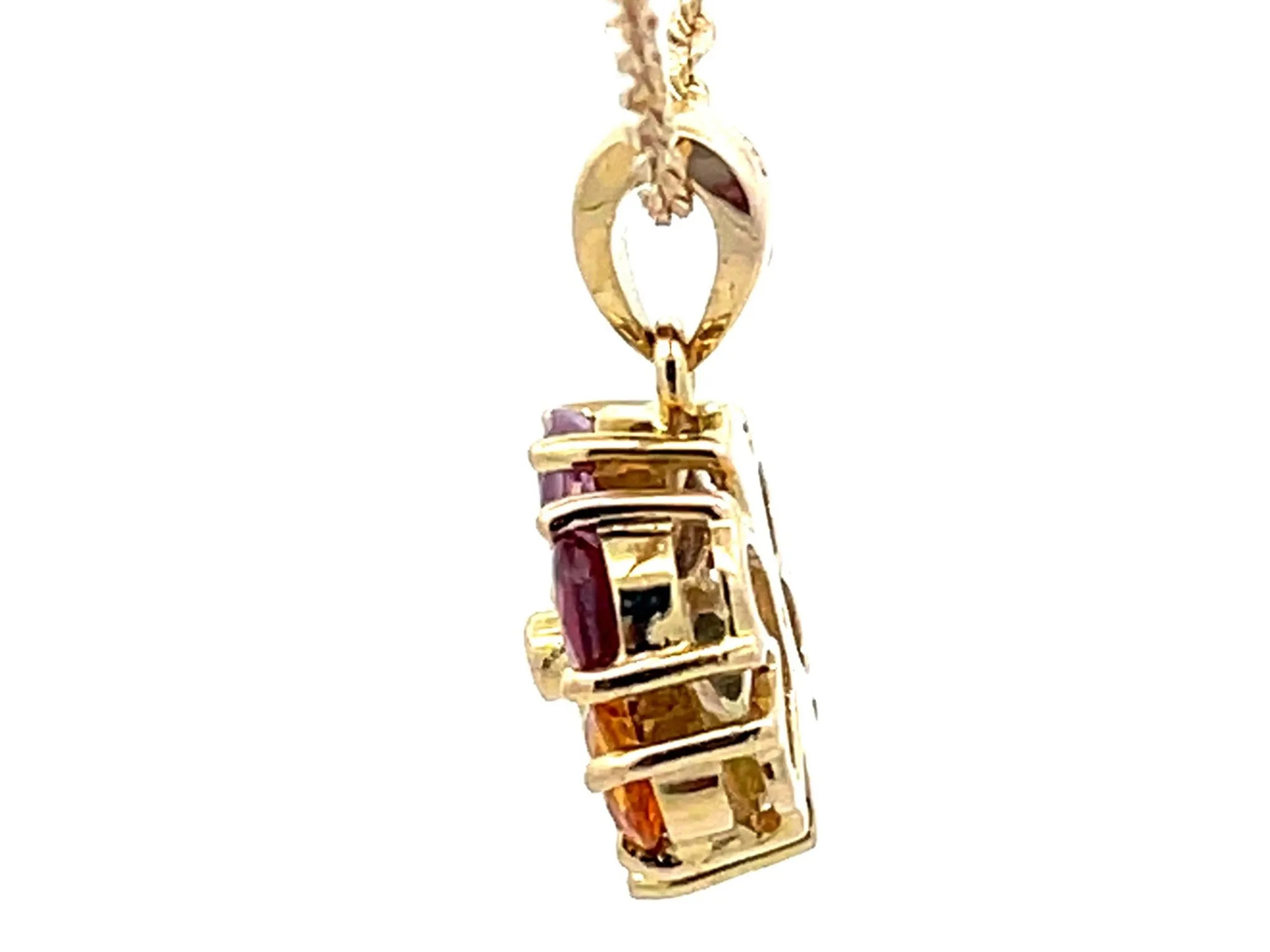 Multi Colored Sapphire and Diamond Flower Pendant and Rope Chain in 14k Gold