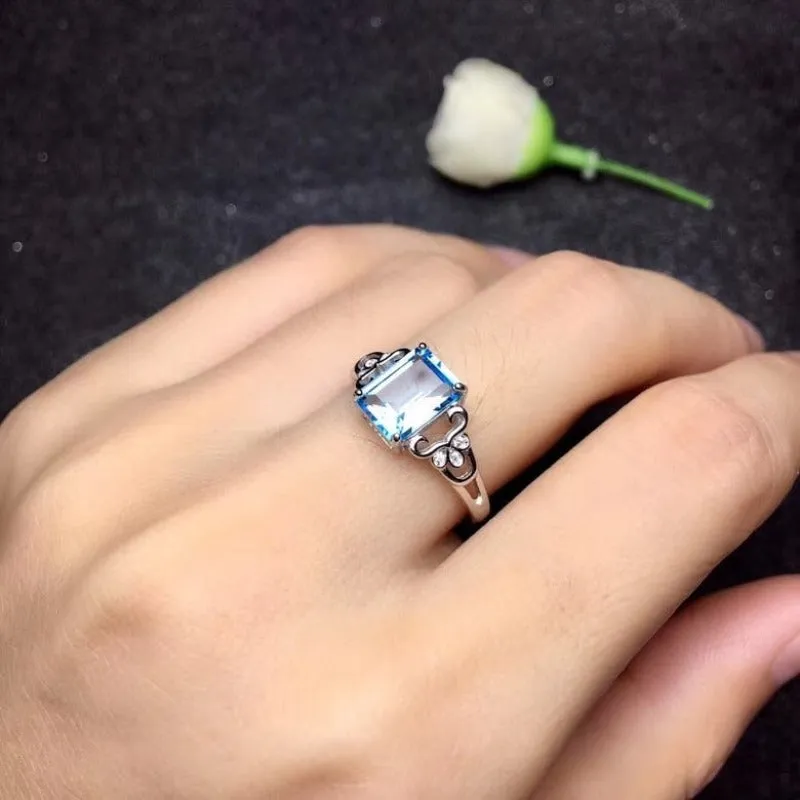 Natural Blue Aquamarine Ring Women Wedding Jewellery