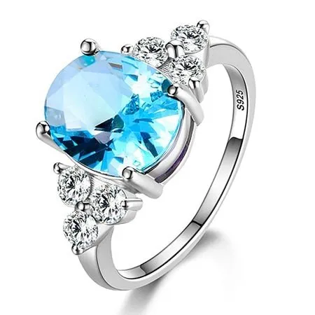 Natural Sapphire Engagement Ring Silver For Women Jewelry