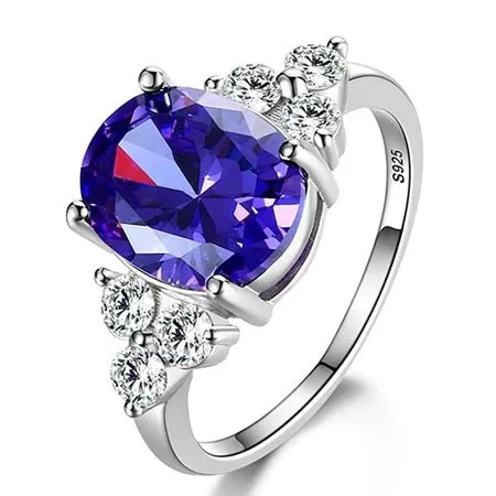 Natural Sapphire Engagement Ring Silver For Women Jewelry