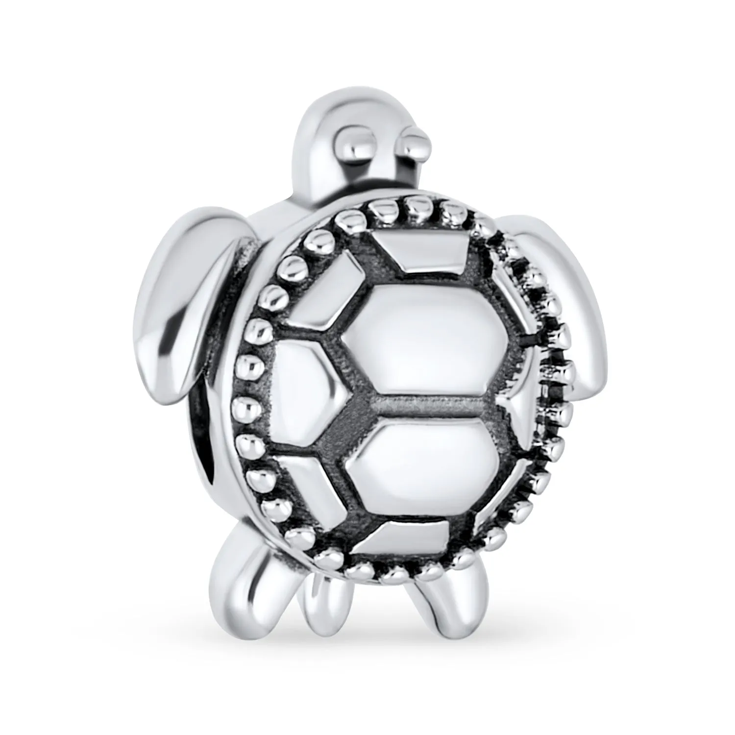 Nautical Sea Turtle Charm Bead Oxidized Sterling Silver for European Bracelets