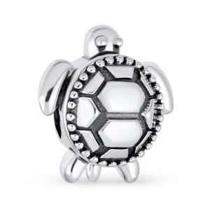 Nautical Sea Turtle Charm Bead Oxidized Sterling Silver for European Bracelets