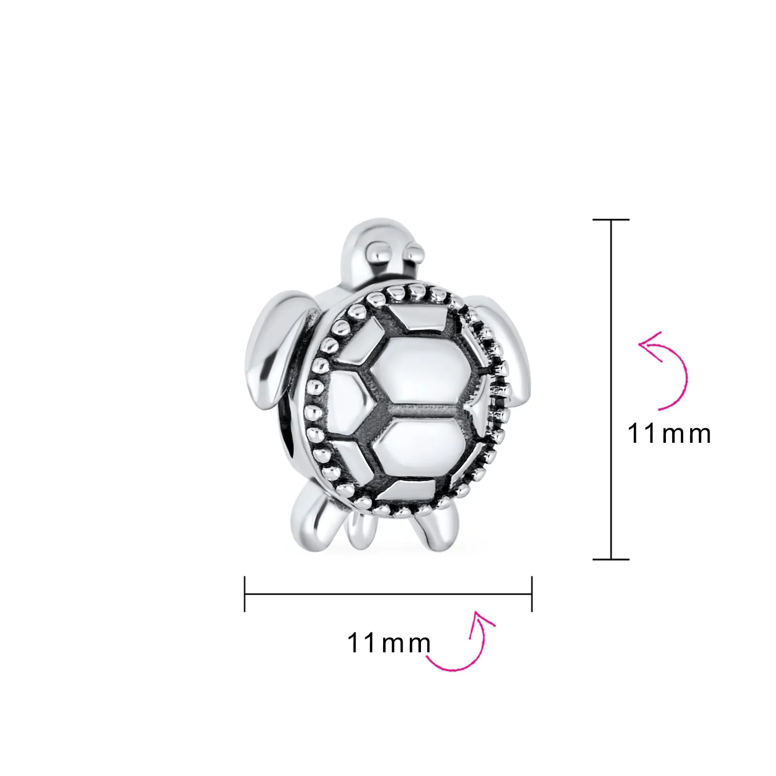 Nautical Sea Turtle Charm Bead Oxidized Sterling Silver for European Bracelets