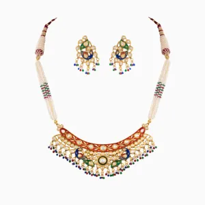 Necklace Set Peacock with Uncut Diamond-KMNE2866