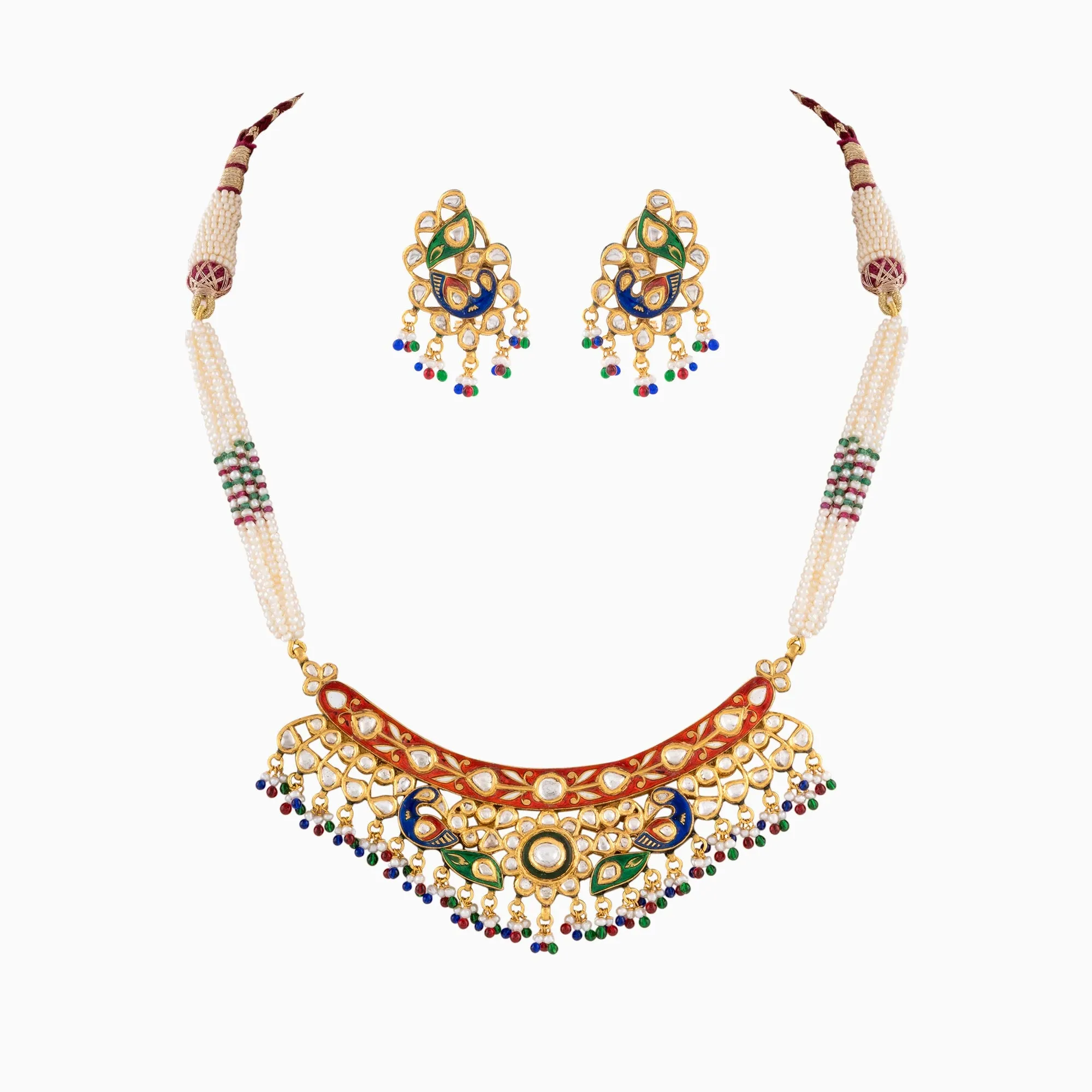 Necklace Set Peacock with Uncut Diamond-KMNE2866