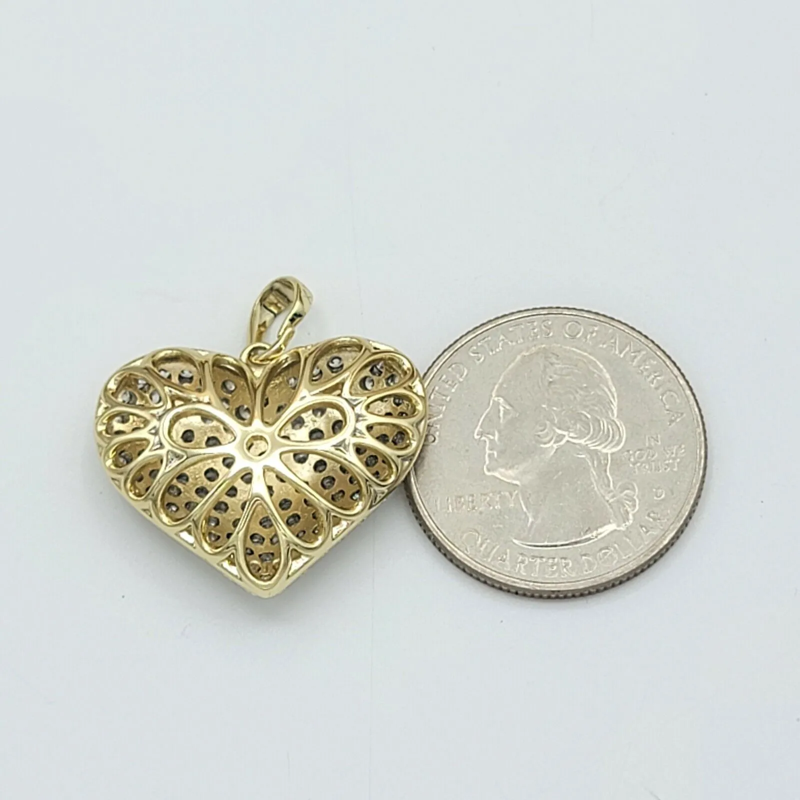 Necklaces - 14K Gold Plated. Crystal Puffed Icy LOVE HEART Pendant & Chain.