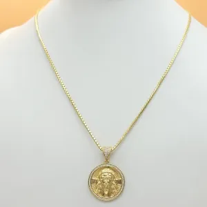 Necklaces - 14K Gold Plated. CZ Jesus Christ Face Pendant & Chain.