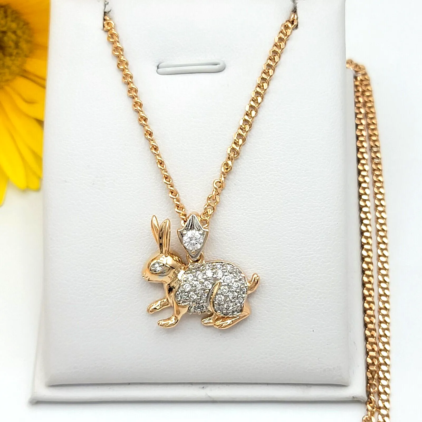Necklaces - 18K Gold Plated. Clear Crystals Rabbit Bunny Pendant & Chain.