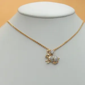 Necklaces - 18K Gold Plated. Clear Crystals Rabbit Bunny Pendant & Chain.