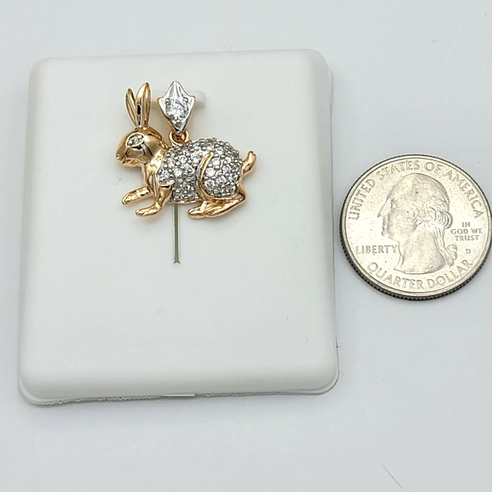 Necklaces - 18K Gold Plated. Clear Crystals Rabbit Bunny Pendant & Chain.