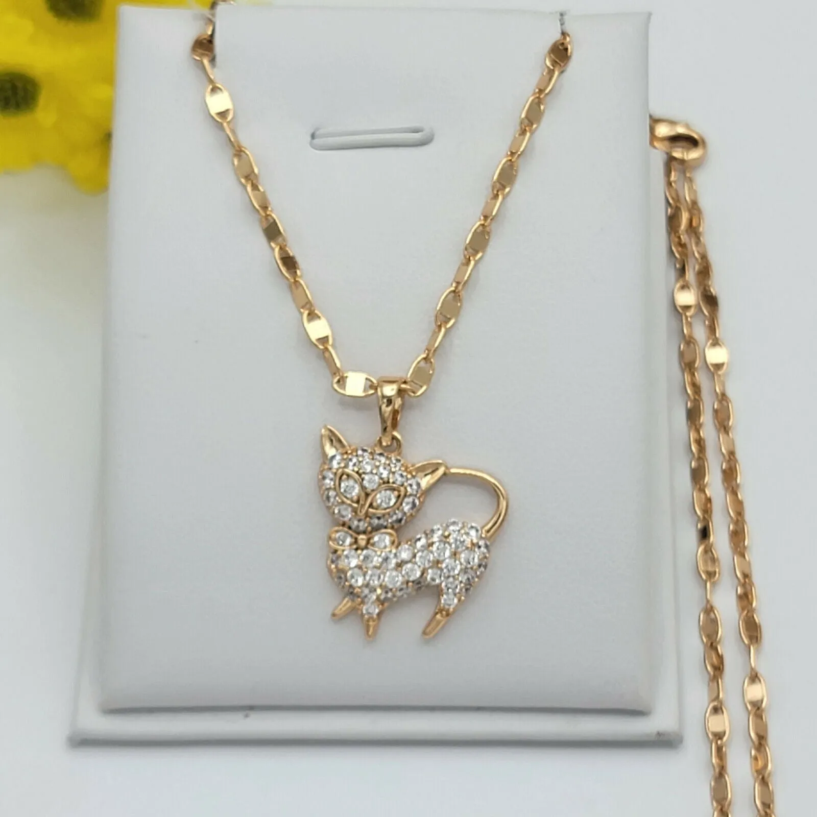 Necklaces - 18K Gold Plated. Kitty Cat Kitten CZ  Pendant & Chain. Cat Lover.
