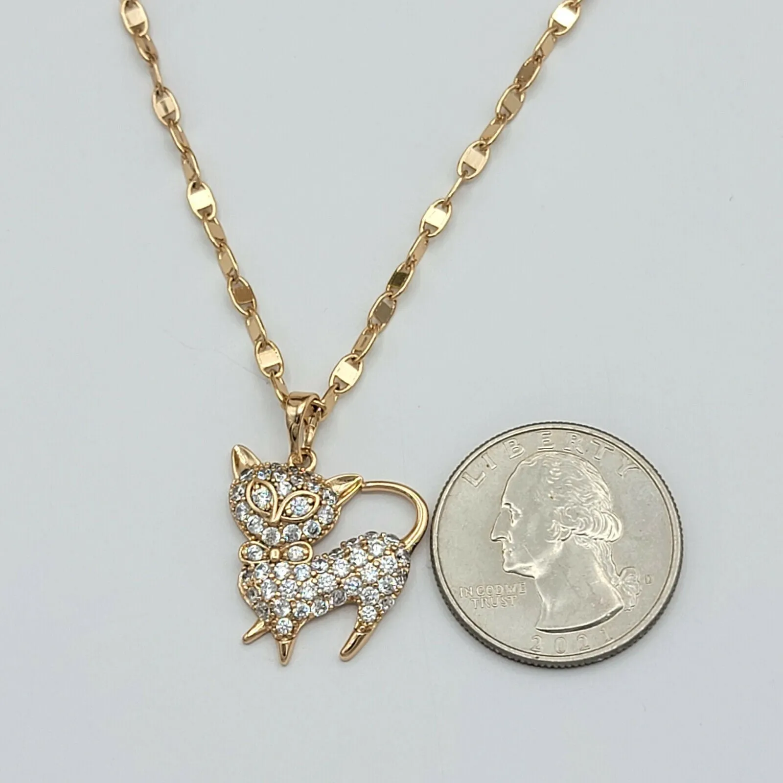 Necklaces - 18K Gold Plated. Kitty Cat Kitten CZ  Pendant & Chain. Cat Lover.