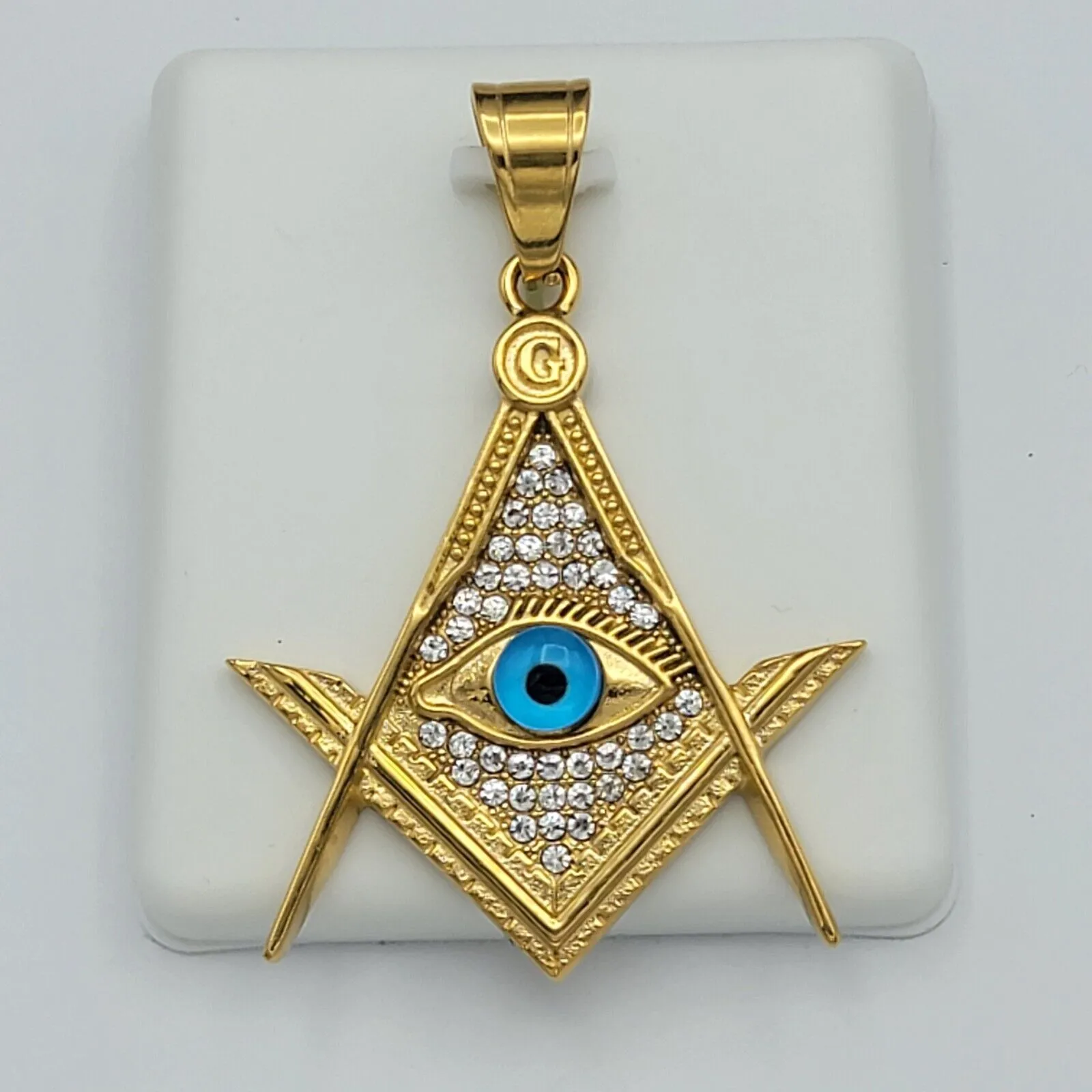 Necklaces - 24K Gold Plated. Masonic Square and Compasses Eye of Providence Pendant & Chain.