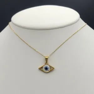 Necklaces - Stainless Steel Gold Plated. Blue Black Eye Pendant & Chain.