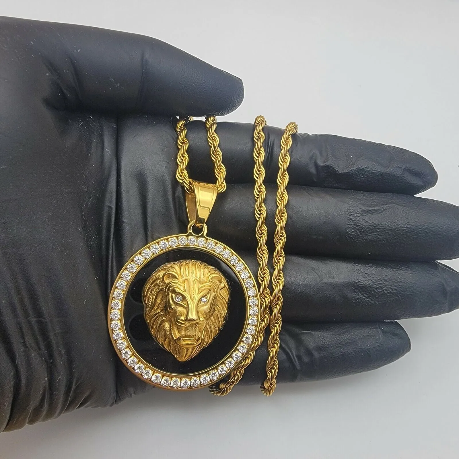 Necklaces - Stainless Steel Gold Plated. Lion Head Pendant & Chain.