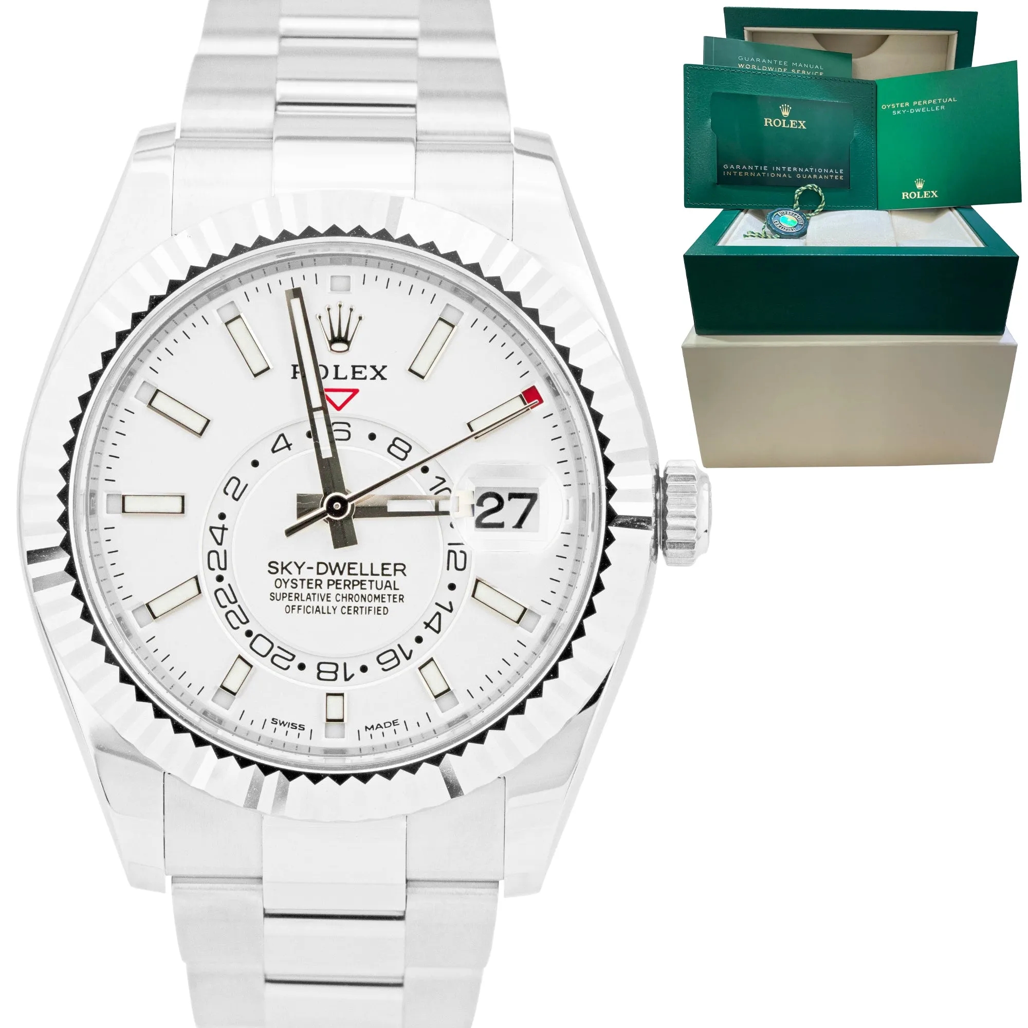 NEW AUG. 2022 Rolex Sky-Dweller Stainless White Gold Silver 42mm Watch 326934