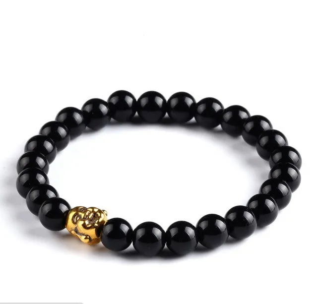 New Fashion Men's Bracelet Gold Silver Buddha skull Elastic Black Color Beaded Tibet Charm Lucky bracelets for women