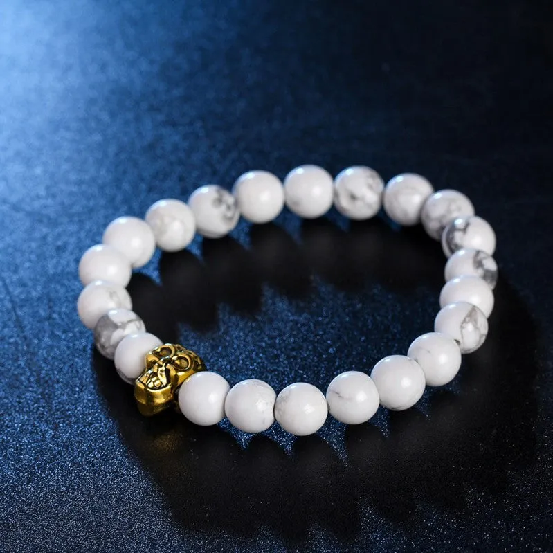 New Fashion Men's Bracelet Gold Silver Buddha skull Elastic Black Color Beaded Tibet Charm Lucky bracelets for women