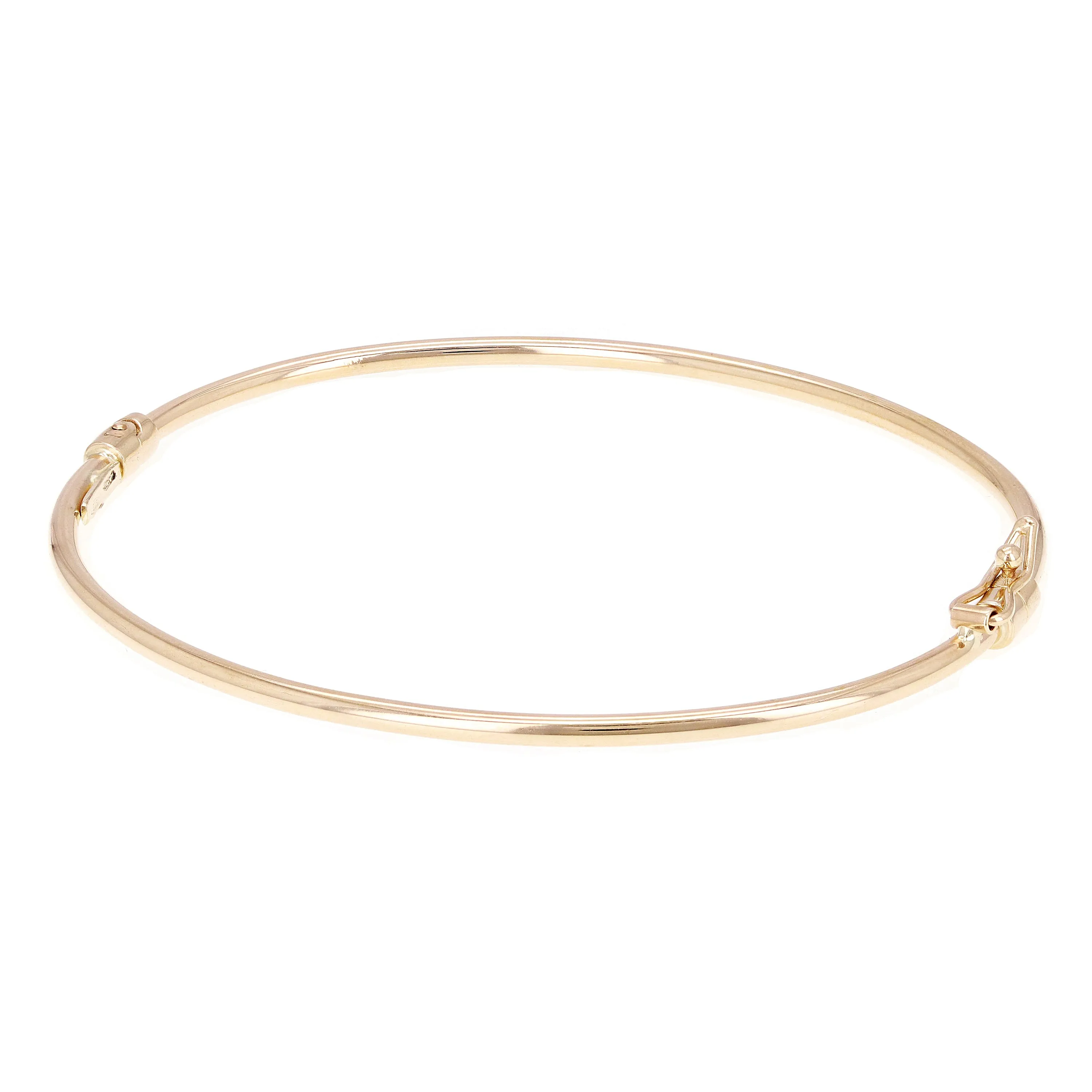 New Italian 14k Yellow Gold Hollow Tube Plain Oval Hinged Bangle Bracelet 7" 2mm